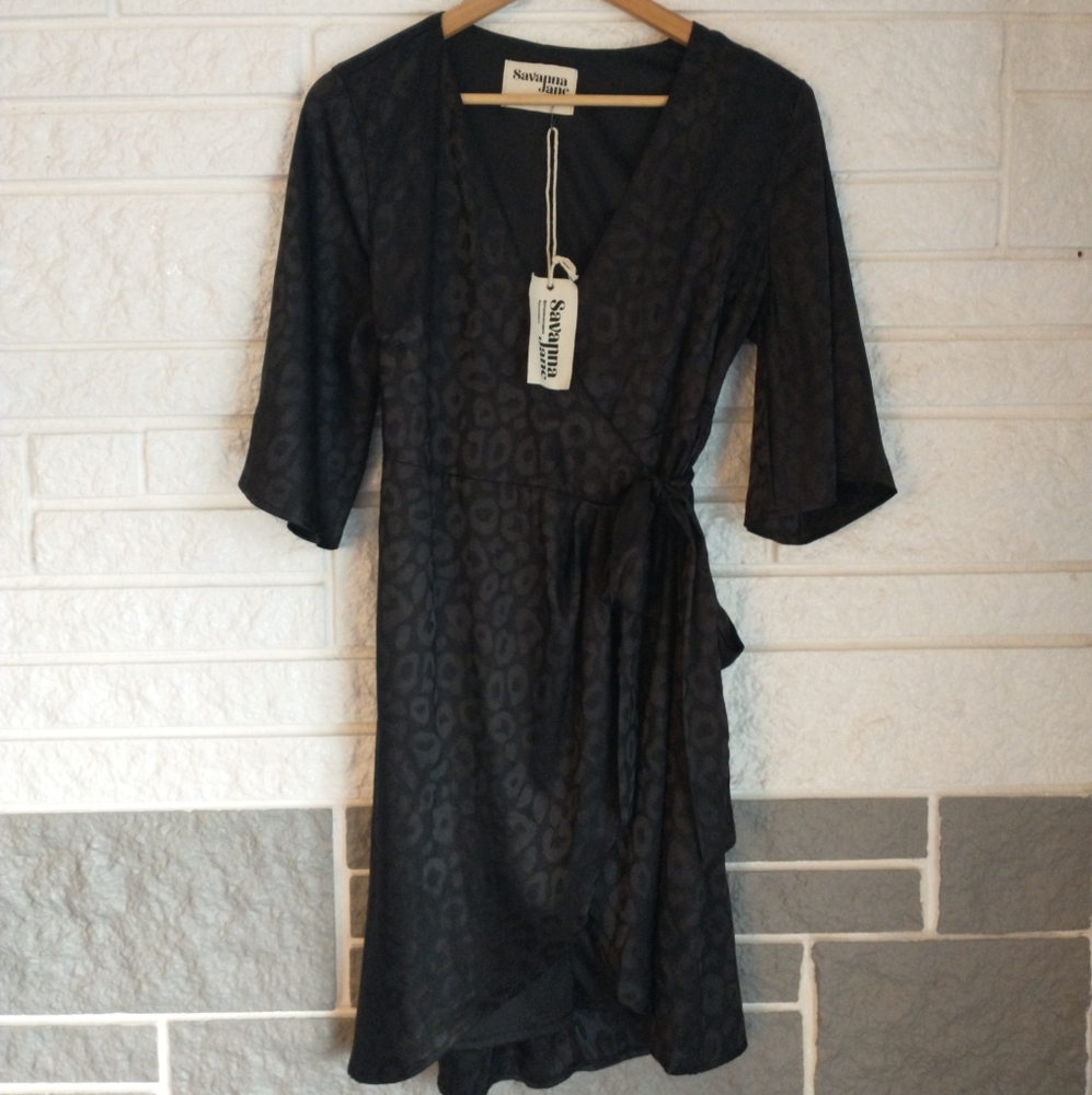 NWT Savanna Jane Black Wrap Dress